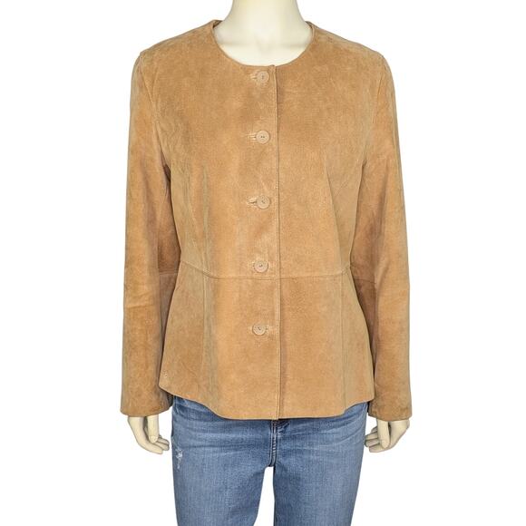 Vintage Pursuits Ltd Suede Leather Jacket Womens 14 Tan Button Up Y2K Clean Girl - Picture 3 of 13